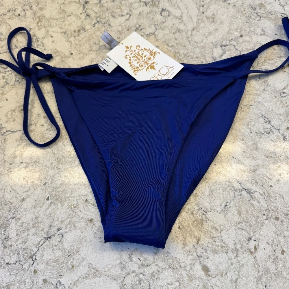 NWT - Becca Side Tie String  Bikini Navy blue‎ bottoms Size Medium